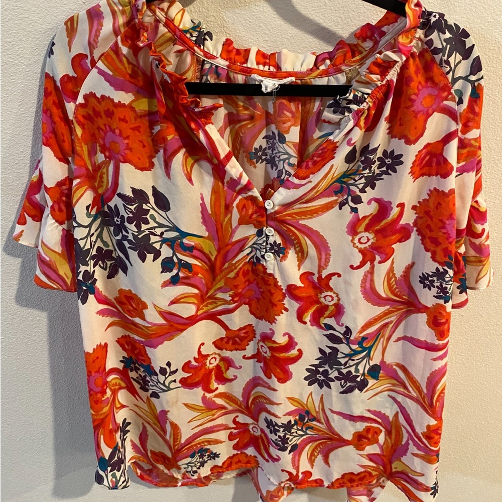 Cynthia Rowley Red and Orange‎ Floral Blouse Size 2xl